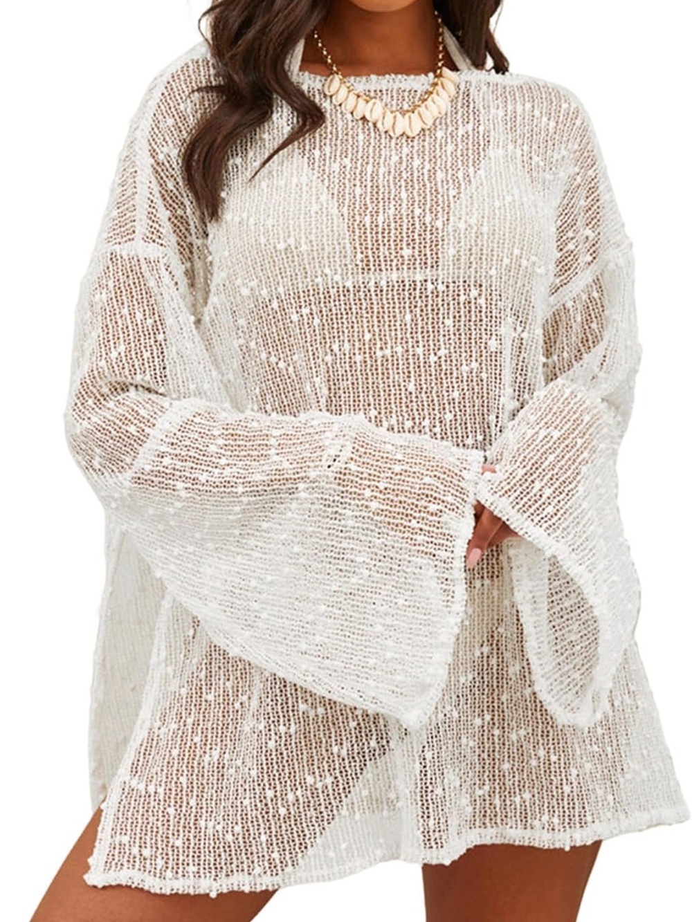 Women’s White Sheer Knit Swim Cover-Up Tunic